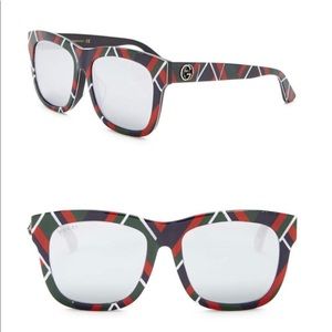 GUCCI Striped 55mm Mirrored Square Sunglasses